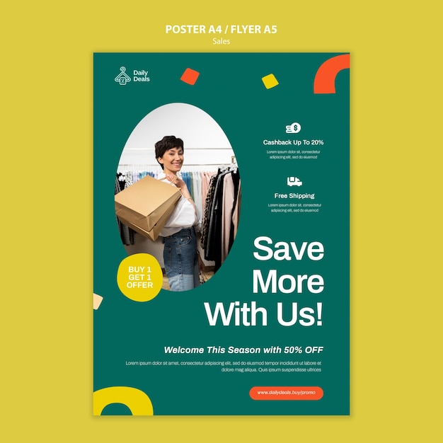 Flat Design Sales Discount Poster Template – Free Download