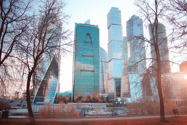 Toned Background Blur of Moscow Skyscrapers – Free Download