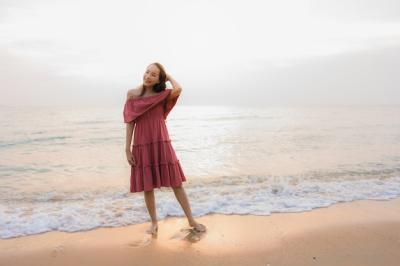 Beautiful Young Asian Woman Smiling at the Beach – Free Download