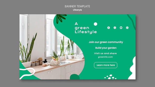 Green Lifestyle Horizontal Banner Template Featuring Plants – Free Download