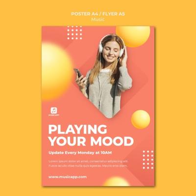 Vertical Poster Template for Streaming Music Online Featuring a Woman with Headphones – Free Download