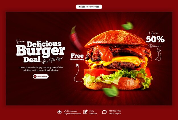 Delicious Burger and Food Menu Web Banner Template – Free Download