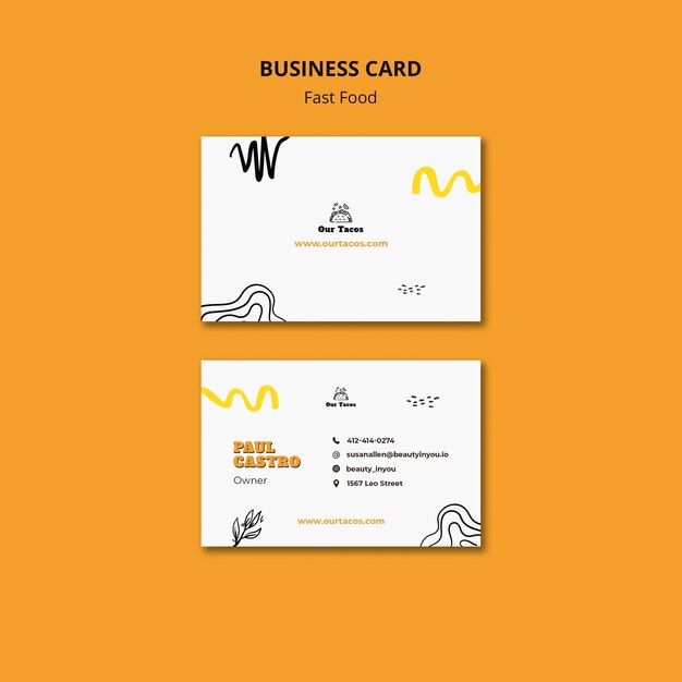 Horizontal Business Card Template for Fast Food and Tacos Restaurant – Free Download