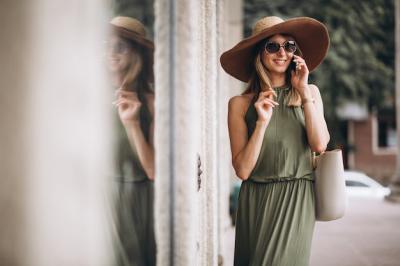 Beautiful Woman in Dress and Hat Talking on the Phone – Free Stock Photo, Download for Free