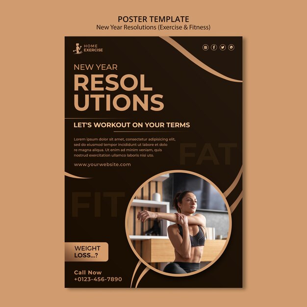 Fitness New Year Resolutions Print Template – Free Download