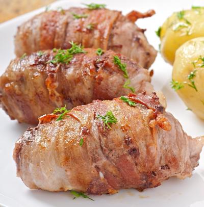 Grilled Meat Rolls Wrapped in Strips of Bacon – Free to Download