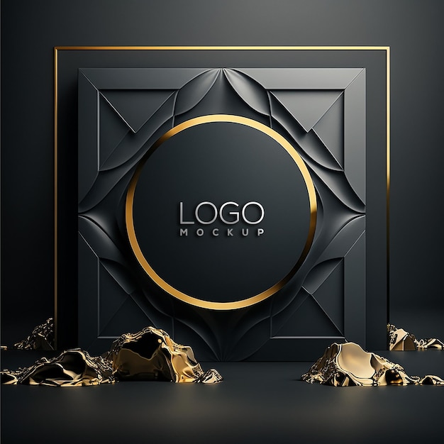 Geometric Background Logo Mockup with Black Frame – Free Download