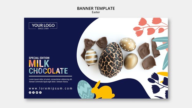 Banner Template Concept Featuring Dark Chocolate for Easter – Free Download