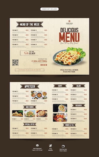 Food Menu and Restaurant Bifold Brochure Template – Free Download