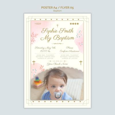 Watercolor Design Baptism Poster Template – Free Download