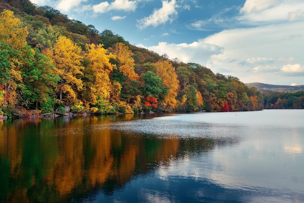 Vibrant Autumn Foliage Reflected in Tranquil Lake – Free Download