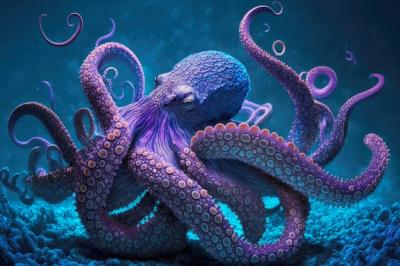 Large Octopus with Beautiful Blue and Purple Coloring and Thick Tentacles – Free to Download