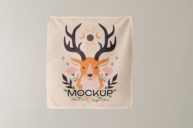 Animal Tapestry Mock-Up Design on Minimal Wall – Free Download