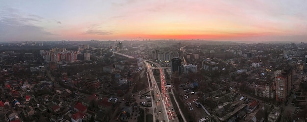 Aerial Drone Panorama View of Chisinau, Moldova at Sunset – Free Download