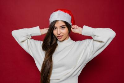 Beautiful European Woman in Santa Hat – Free Stock Photo for Download