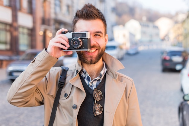 Handsome Young Man Taking Photos on City Street – Free Stock Photo, Download Free