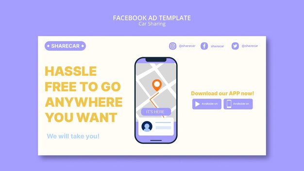 Car Sharing Facebook Template in Flat Design – Free to Download