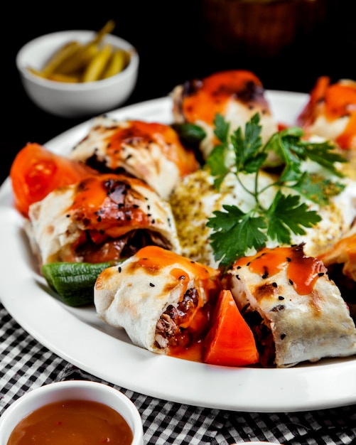 Delicious Lavash Rolls with Meat on the Table – Free Download