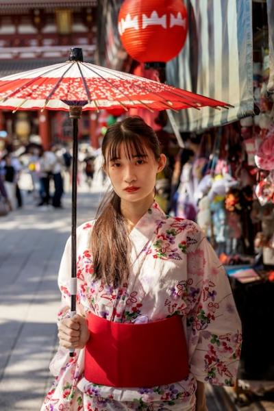 Young Woman Holding Japanese Wagasa Umbrella – Free Download