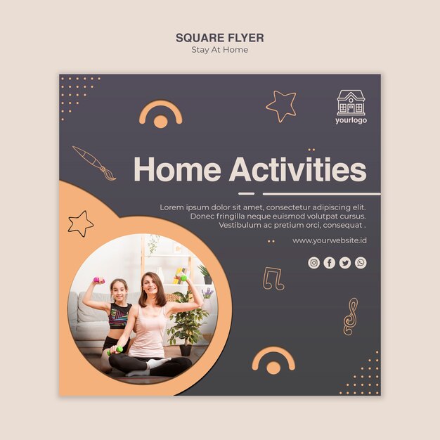 Stay at Home Concept Square Flyer Template – Free Download