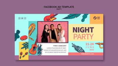 Hand-Drawn Instruments Party Facebook Template – Free Download