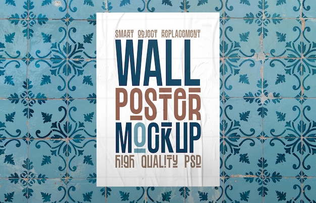 Mockup of Poster on Blue Portuguese Tile Background – Free Download