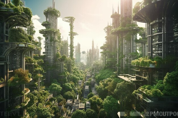 Spectacular Digital Art 3D Illustration of a Futuristic ESG City Abundant in Trees – Free to Download