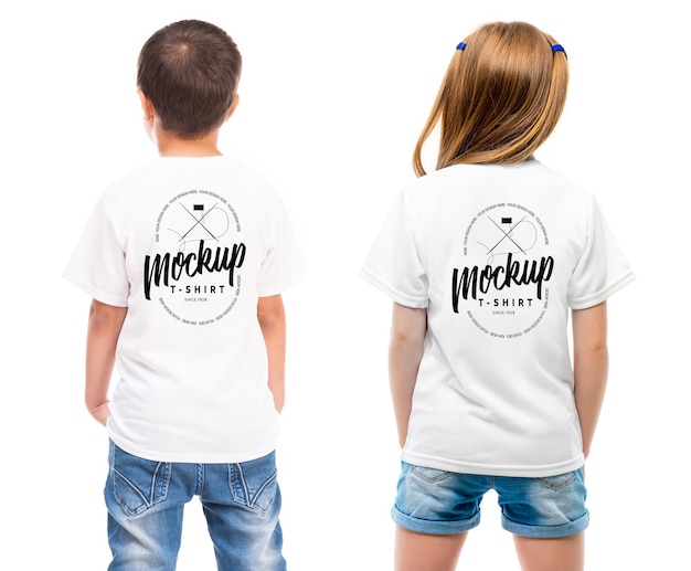 Kids in a White T-Shirt for Your Design – Free Download