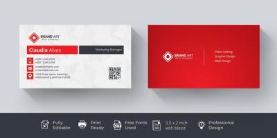 White Business Card with Red Details – Free Download, Free Stock Photo