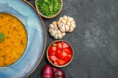 Tantalizing Close-Up of Lentil Soup with Herbs and Vegetables – Free Download