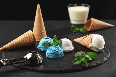 Delicious Blueberry Ice Cream with Mint and Waffle Cones â Free Stock Photo for Download