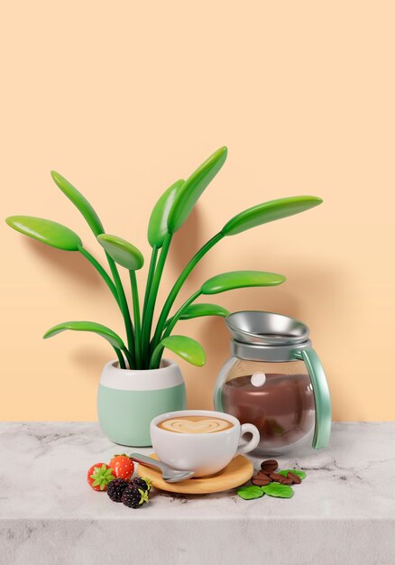 3D Rendering of Coffee Time Still Life – Free to Download