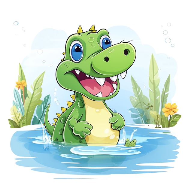 Cute Crocodile Drawing in Cartoon and Watercolor Style – Free Stock Photo for Download