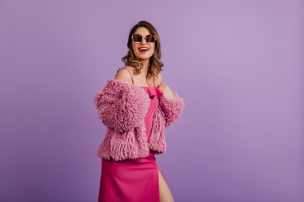 Joyful Woman in Trendy Pink Dress – Free Stock Photo Download