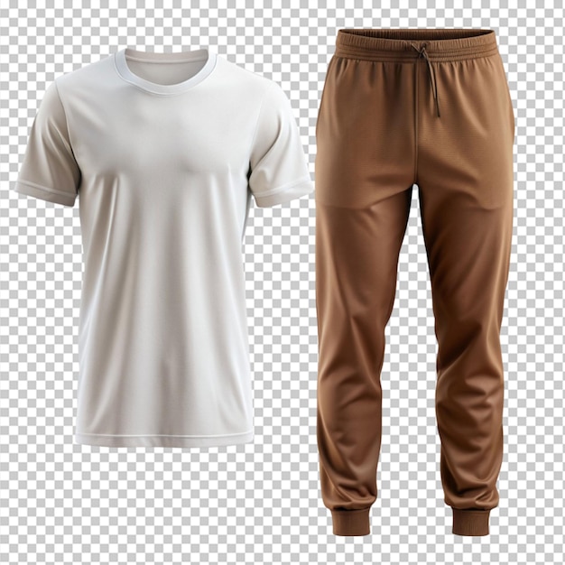 Brown Sweatpants and White Shirt on Transparent Background – Free Download