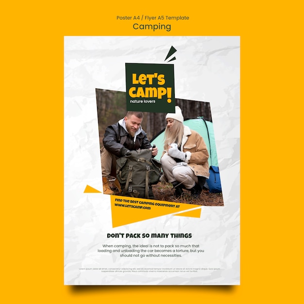 Camping Vertical Flyer Template with Wrinkled Paper Effect – Free Download