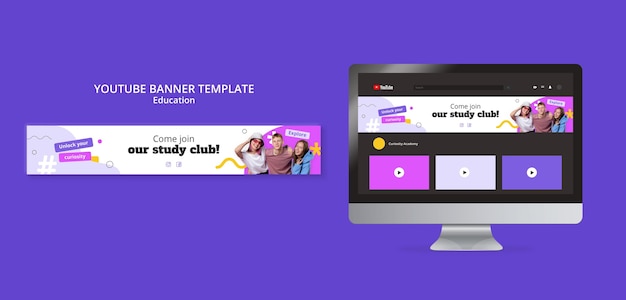 Flat Design Education Concept YouTube Banner – Free Download