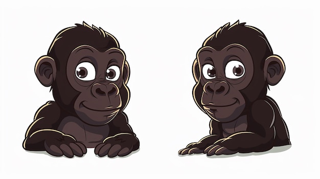 SweetEyed Gorillas Cartoon Characters on White Background – Free Stock Photo for Download