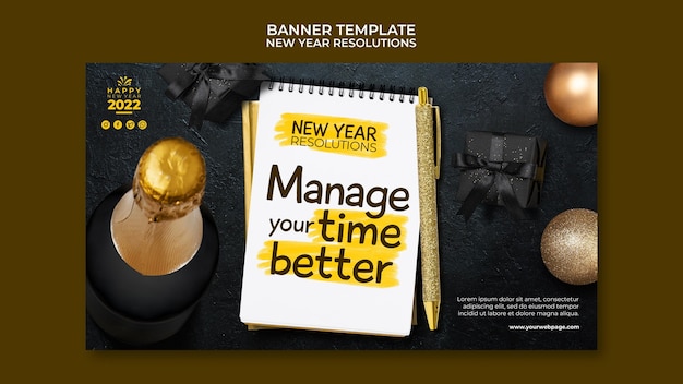 Horizontal Banner Template for Festive New Year Goals – Free Download