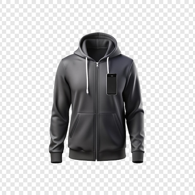 A black jacket with a zipper on a transparent background – free to download