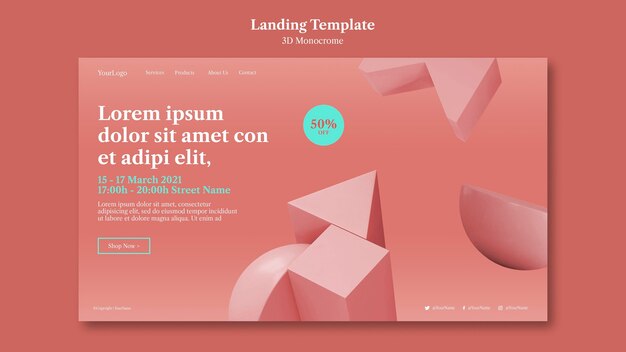 3D Monochrome Shapes Landing Page – Download Free Stock Photo