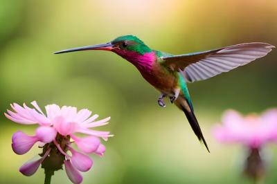 A Hummingbird Near a Pink Flower – Free Stock Photo for Download