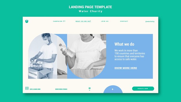 Water Charity Landing Page Design Template – Download Free Stock Photo