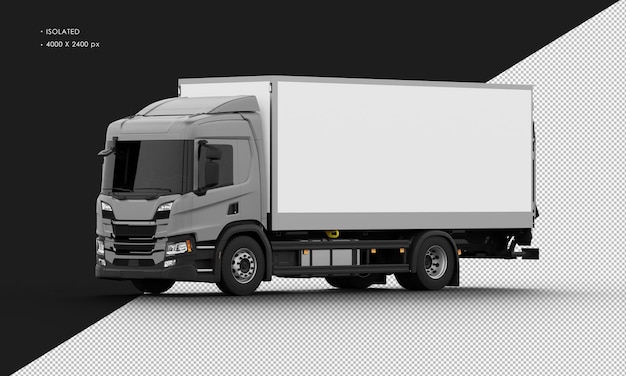 Realistic Shiny Grey Big Box Transit Truck from Left Front View – Free Download