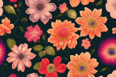 A Colorful Floral Pattern Featuring Orange and Pink Flowers – Free Download