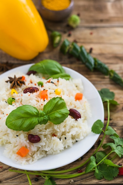 Delicious Vegetarian Rice Dish with Basil and Parsley – Free to Download