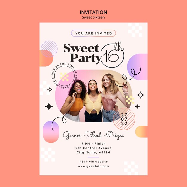 Gradient Sweet Sixteen Invitation Design – Free Download