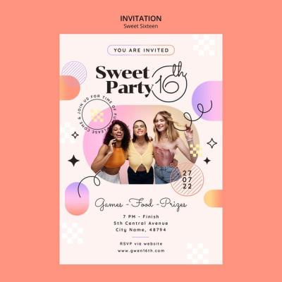 Gradient Sweet Sixteen Invitation Design – Free Download