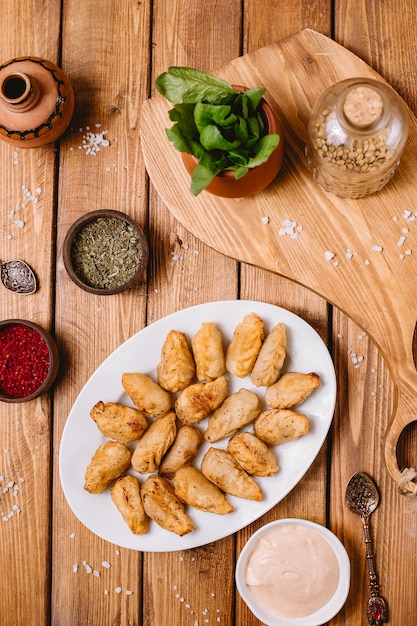 Fried Gurza Platter with Spicy Mayonnaise and Spices – Free Download