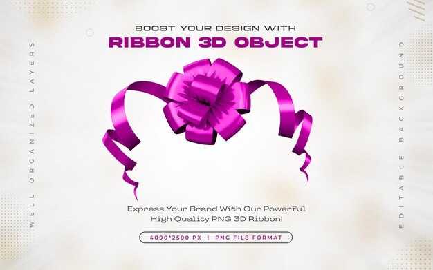 Violet Ribbon Icon in 3D Render Illustration – Free Download Stock Photo